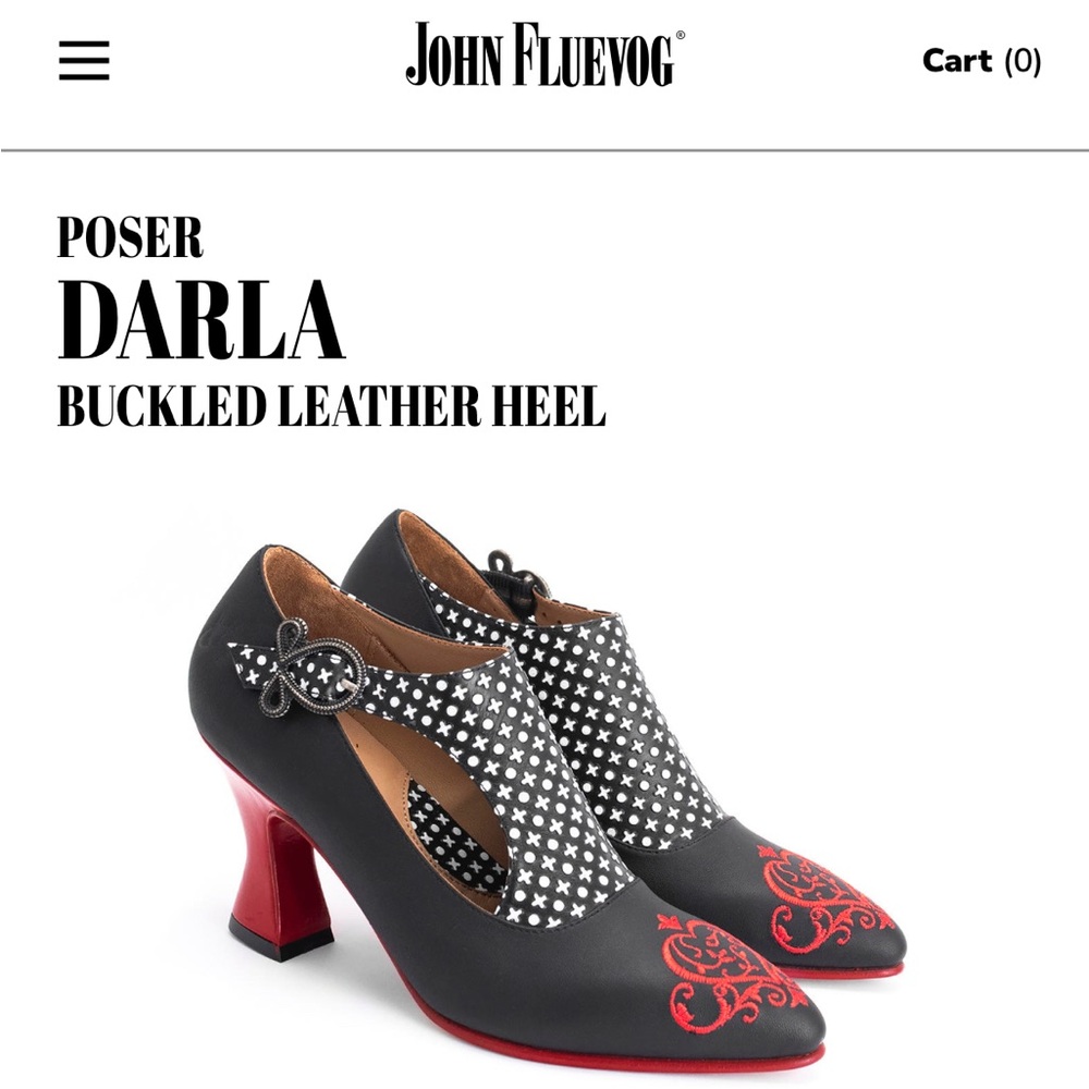 John Fluevog Darla Black and Red Heels with Heart Design. Sz8. - Picture 7 of 9